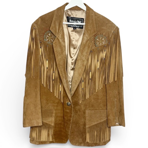Patricia Wolf Jackets & Blazers - PATRICIA WOLF Suede Fringe Jacket Hand Painted Western Cowgirl Boho Luxe XL